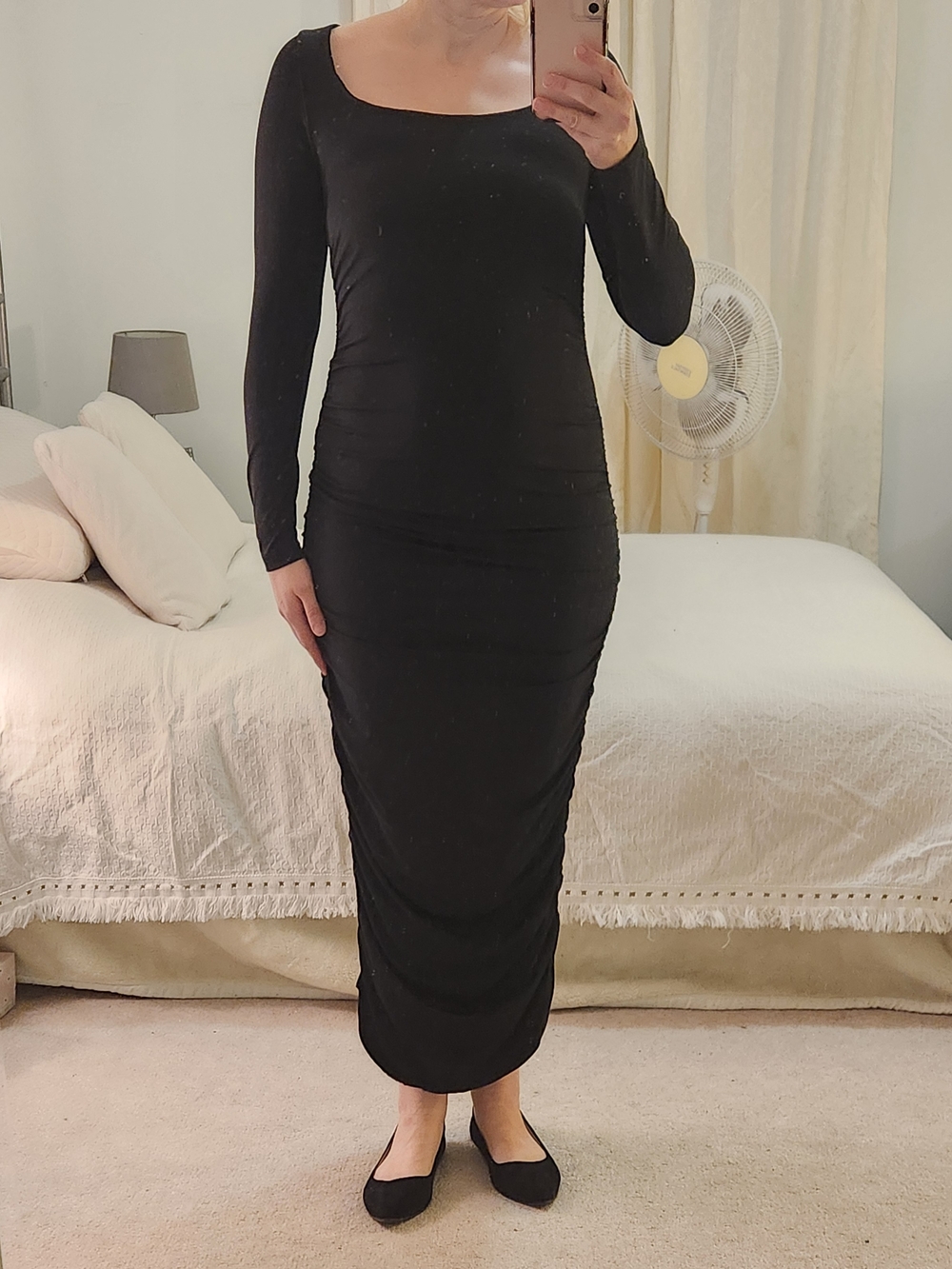 SHEIN MOTF Black Long Sleeve Ruched Bodycon Maxi Dress